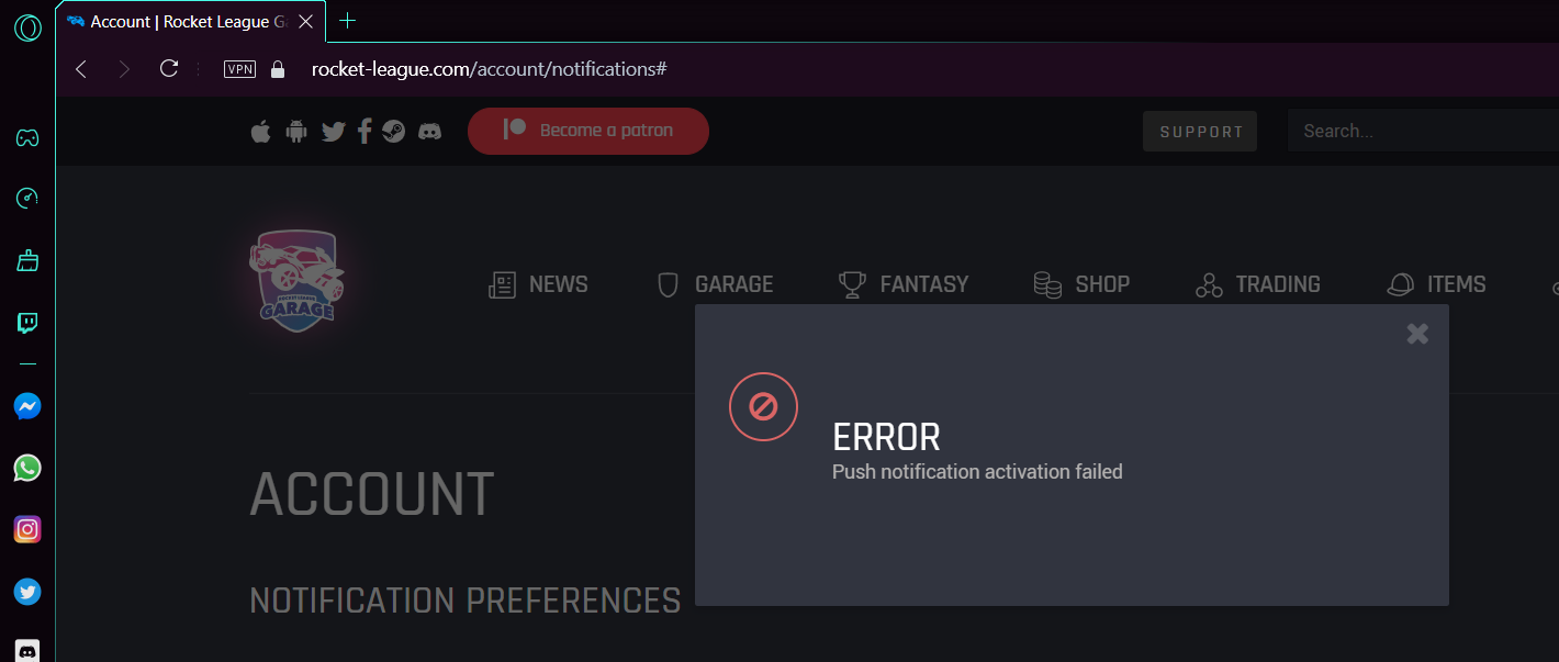 Unable to get push notifications on Opera GX