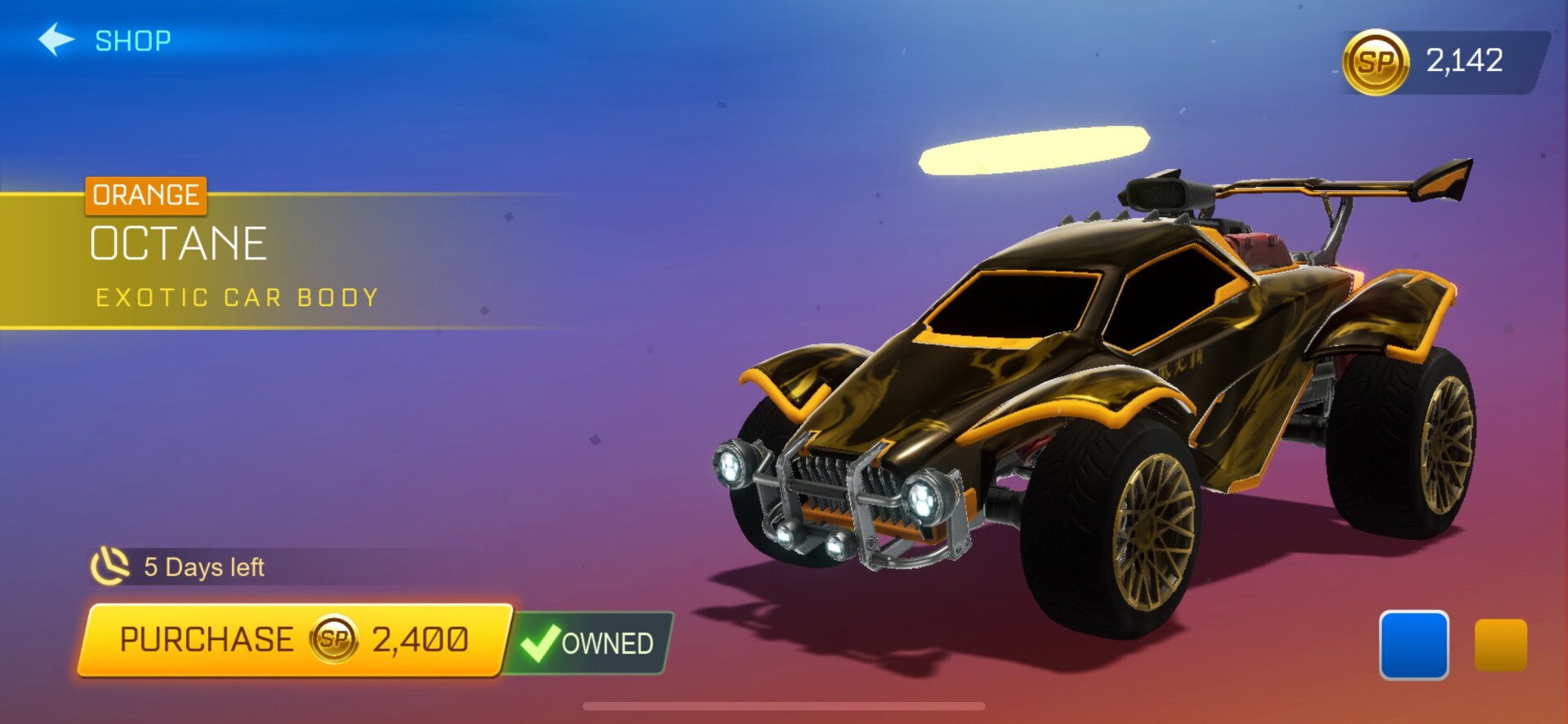 ORANGE PAINTED OCTANE IN SIDESWIPE ITEM SHOP RIGHT NOW