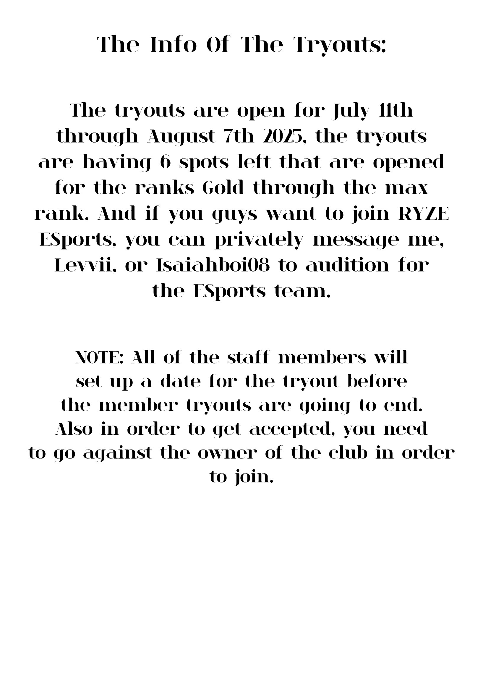 The RYZE ESports Tryouts Are Opened Again…