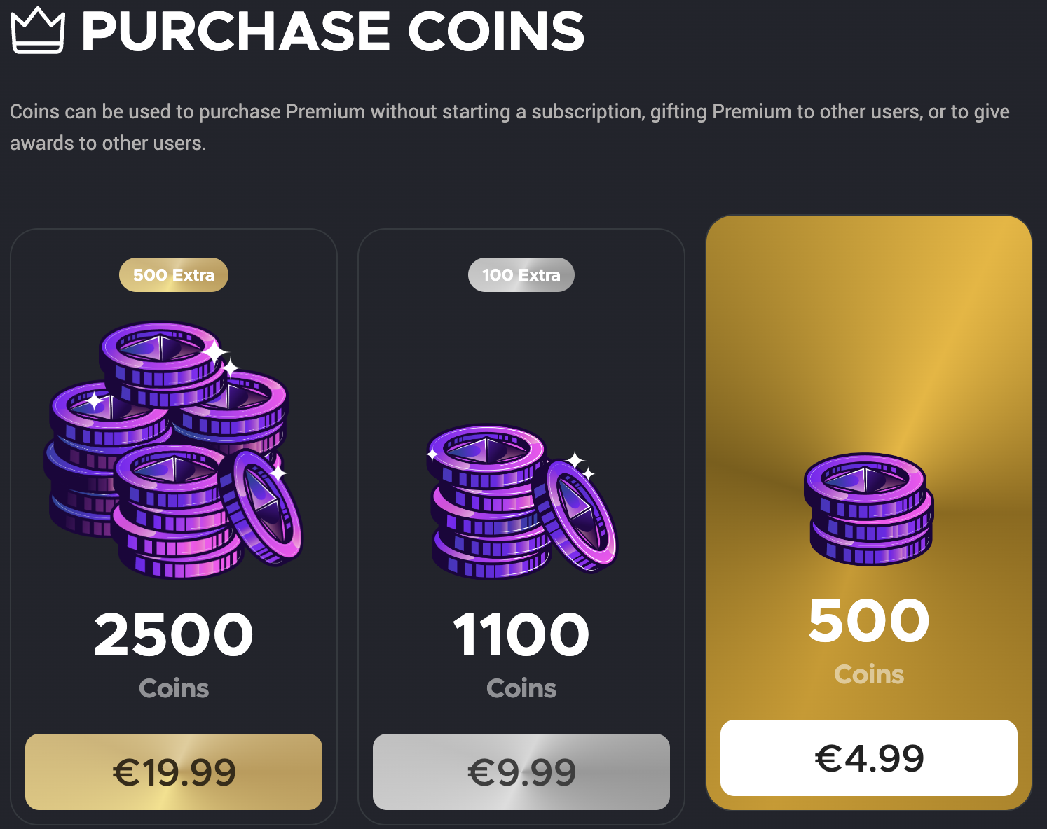 Award 'Learn more' leads directly to the Coins page.